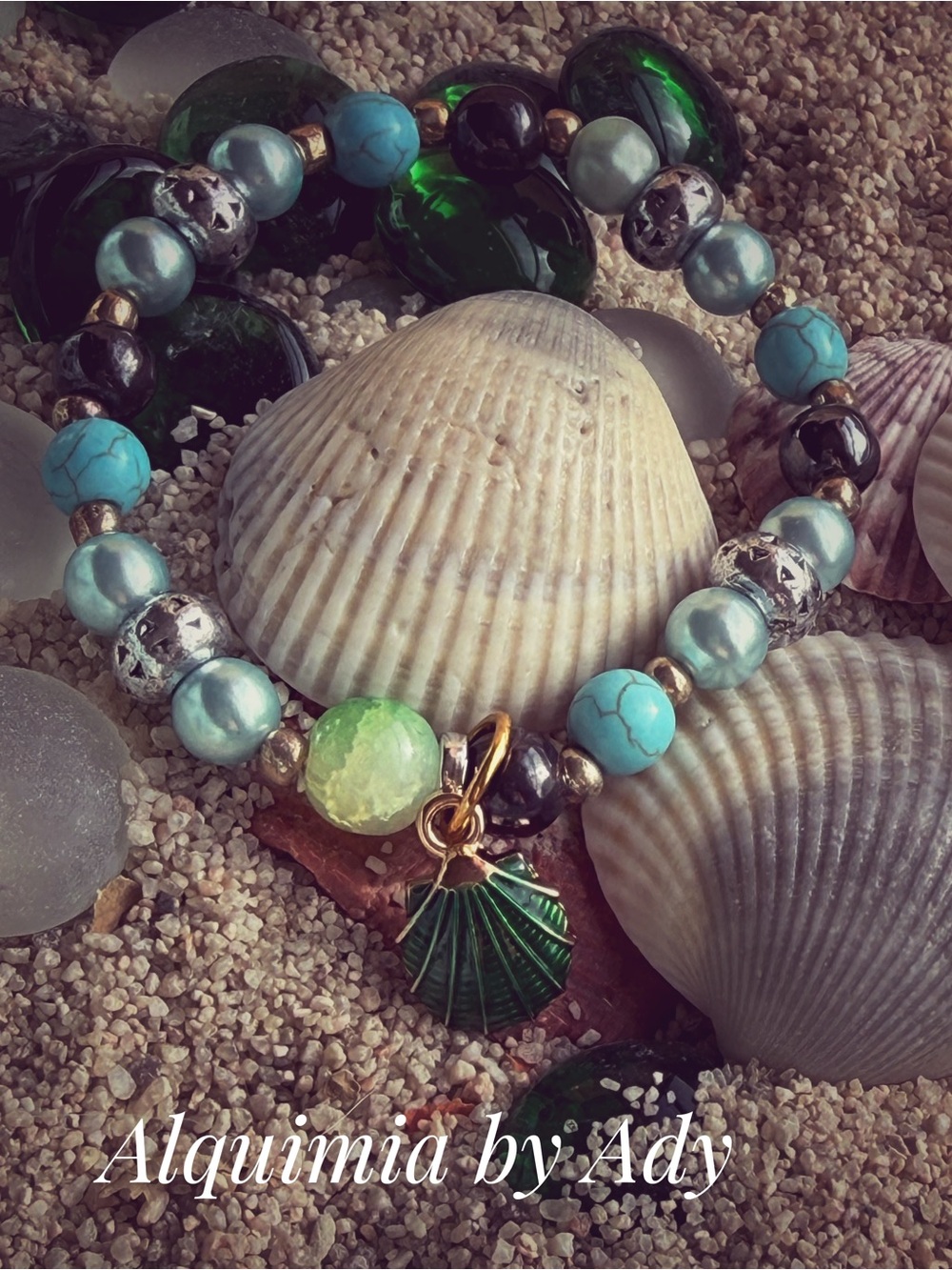 Gold shell Turquoise Bead Bracelet | Handmade Boho Jewelry